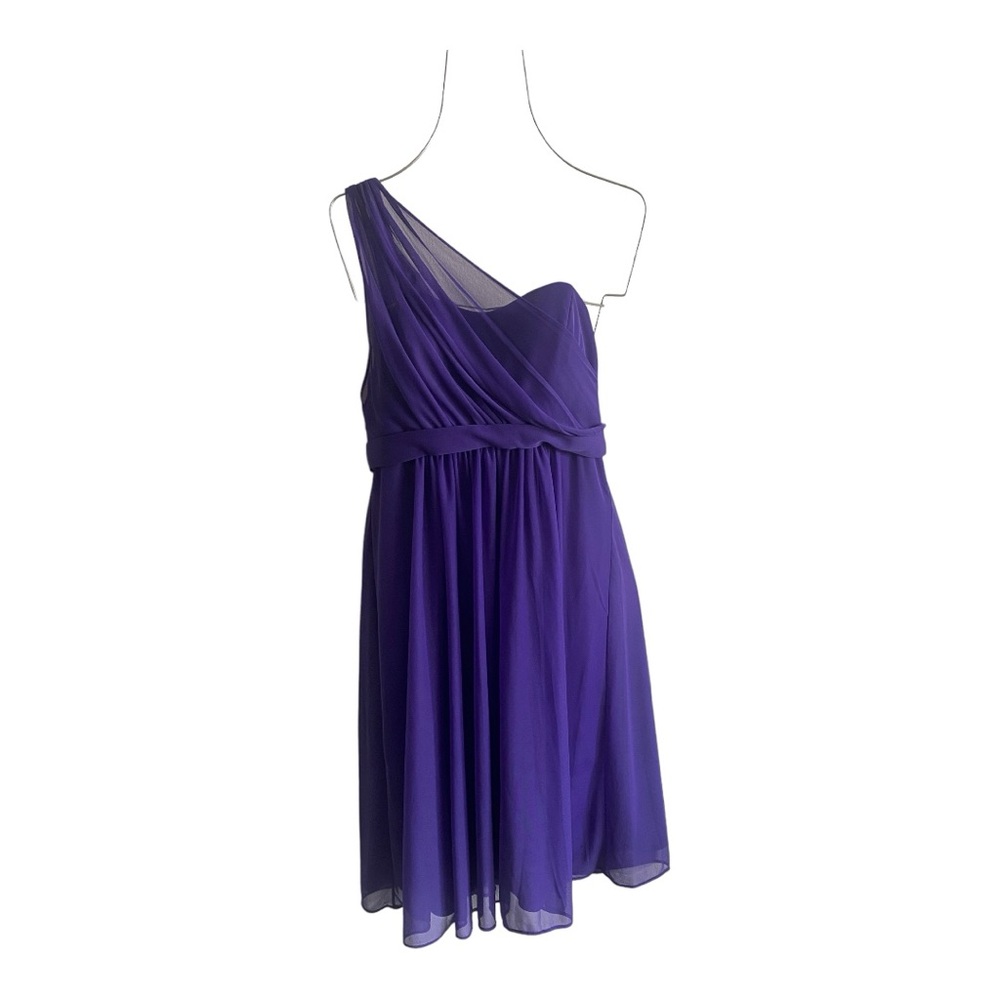 David’s Bridal Purple Chiffon Tulle Strapless One Shoulder‎ Sash Dress Size 8